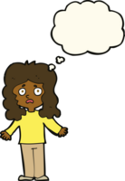 cartoon worried woman with thought bubble png