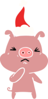 flat color illustration of a angry pig wearing santa hat png