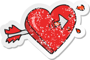 retro distressed sticker of a cartoon arrow through heart cartoon png