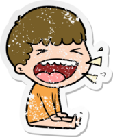 distressed sticker of a cartoon laughing man png