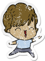 distressed sticker of a cartoon laughing woman png