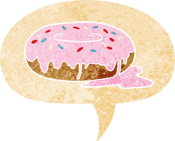 donut de dibujos animados y burbuja de habla en estilo retro texturizado png