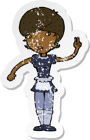 retro distressed sticker of a cartoon waitress taking order png