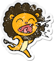 distressed sticker of a cartoon running lion png