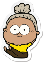 sticker of a cartoon happy old woman png