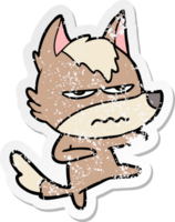 distressed sticker of a cartoon annoyed wolf png