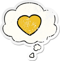 cartoon love heart and thought bubble as a distressed worn sticker png