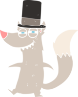 flat color illustration of a cartoon little wealthy wolf png