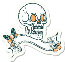 grunge sticker with banner of a skull png