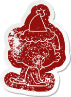 tekenfilm verontrust sticker van een zittend hond met tong plakken uit vervelend de kerstman hoed png