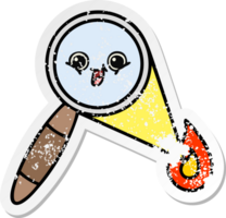 distressed sticker of a cute cartoon magnifying glass png