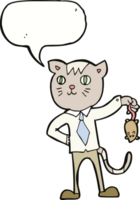 cartoon business cat with dead mouse with speech bubble png