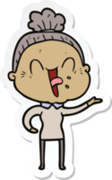 sticker of a cartoon happy old woman png