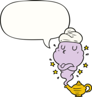 cute cartoon genie rising out of lamp and speech bubble png