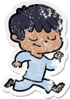 distressed sticker of a cartoon happy boy png