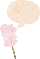 cartoon candy floss and speech bubble in retro textured style png