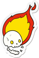 sticker of a spooky cartoon flaming skull png