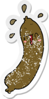 distressed sticker of a happy cartoon sausage png