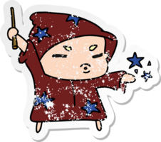 distressed sticker cartoon  cute kawaii wizard child png