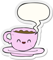 cartoon hot cup of coffee and speech bubble sticker png