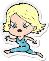 distressed sticker of a cartoon stressed woman png