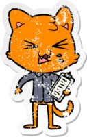 distressed sticker of a cartoon hissing cat png