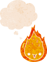 cartoon flame and thought bubble in retro textured style png