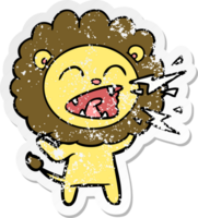 distressed sticker of a cartoon roaring lion png