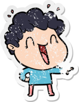 distressed sticker of a cartoon happy man png