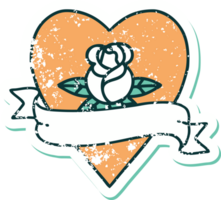 iconic distressed sticker tattoo style image of a heart rose and banner png