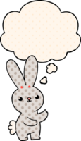 cute cartoon rabbit with thought bubble in comic book style png