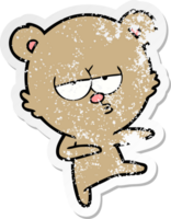 distressed sticker of a bored bear cartoon dancing png