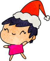 hand drawn christmas textured cartoon of kawaii girl png