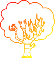 warm gradient line drawing of a cartoon tree png