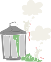 cartoon garbage can with thought bubble in retro style png