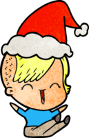 hand drawn textured cartoon of a happy hipster girl wearing santa hat png