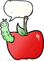 cartoon apple with bug with speech bubble png