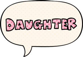 cartoon word daughter with speech bubble in comic book style png