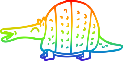 rainbow gradient line drawing of a cartoon armadillo png