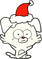 nervous dog hand drawn comic book style illustration of a wearing santa hat png