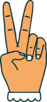 Retro Tattoo Style peace symbol two finger hand gesture png