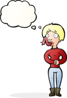 cartoon woman with snake tongue with thought bubble png