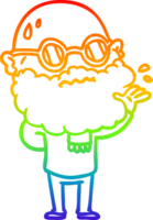 Regenbogen Gradient Linie Zeichnung von ein Karikatur besorgt Mann mit Bart und Brille png