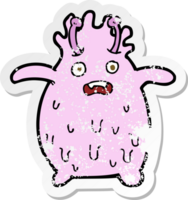 retro distressed sticker of a cartoon funny slime monster png