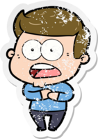 distressed sticker of a cartoon shocked man png