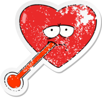 verontruste sticker van een cartoon liefde ziek hart png