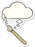 cartoon paint brush with thought bubble as a printed sticker png