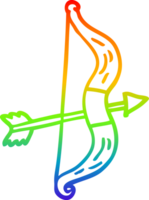 rainbow gradient line drawing of a cartoon bow and arrow png