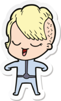 sticker of a happy cartoon girl in futuristic clothes png