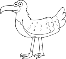 hand drawn black and white cartoon seagull png